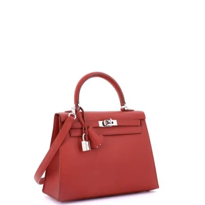 Pre-owned Hermes  Hermes Kelly Handbag Red Togo With Palladium Hardware 28 In Red