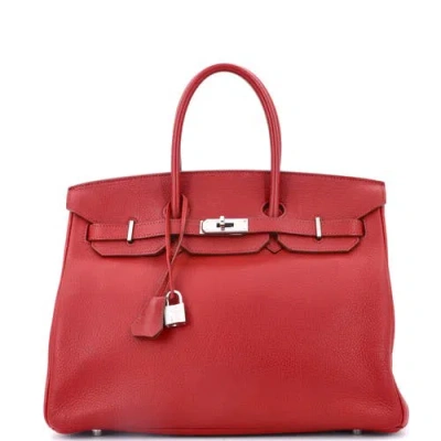 Pre-owned Hermes  Hermes Birkin Handbag Red Togo With Palladium Hardware 35 In Red