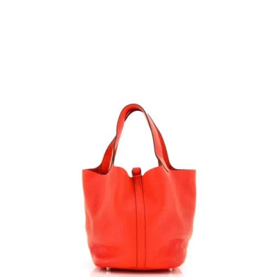 Pre-owned Hermes  Hermes Picotin Lock Bag Clemence Mm In Orange