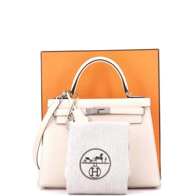 Pre-owned Hermes  Hermes Kelly Handbag Light Epsom With Palladium Hardware 28 In Brown