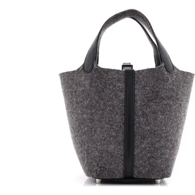 Pre-owned Hermes  Hermes Picotin Lock Bag Felt With Leather Pm In Gray