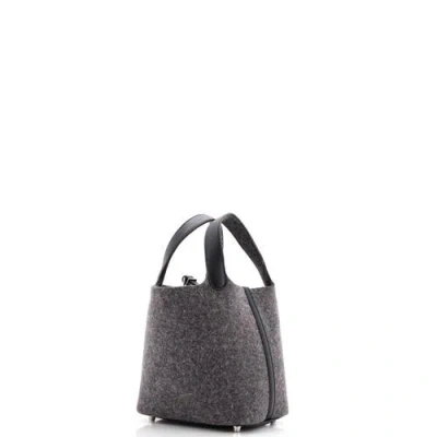 Pre-owned Hermes  Hermes Picotin Lock Bag Felt With Leather Pm In Gray