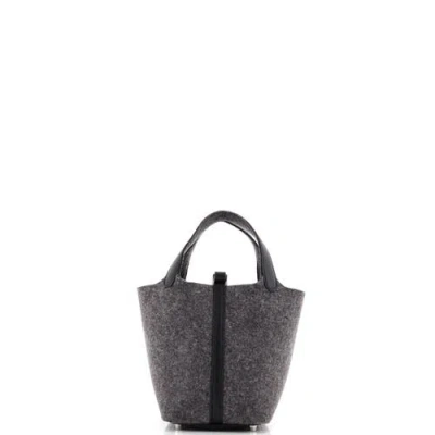 Pre-owned Hermes  Hermes Picotin Lock Bag Felt With Leather Pm In Gray