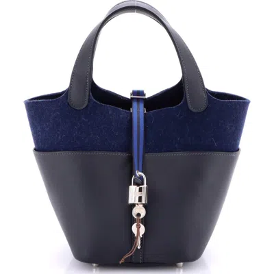 Pre-owned Hermes  Hermes Go Team Picotin Lock Bag Feutre Wool And Swift Pm In Blue