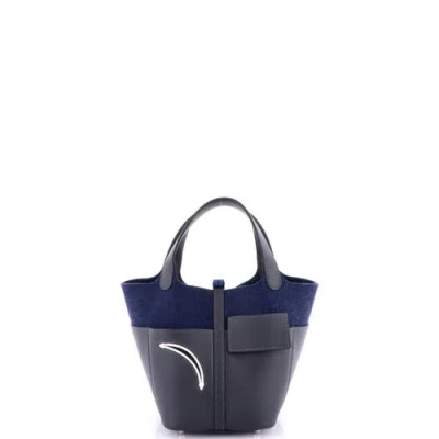 Pre-owned Hermes  Hermes Go Team Picotin Lock Bag Feutre Wool And Swift Pm In Blue