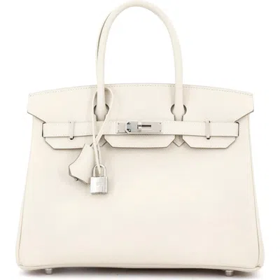 Pre-owned Hermes  Hermes Birkin Handbag Light Epsom With Palladium Hardware 30 In White