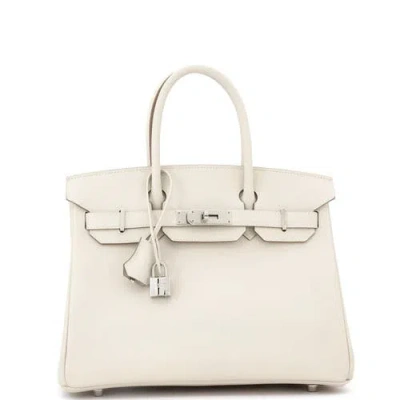 Pre-owned Hermes  Hermes Birkin Handbag Light Epsom With Palladium Hardware 30 In White