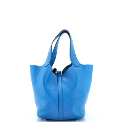 Pre-owned Hermes  Hermes Picotin Lock Bag Clemence Mm In Blue