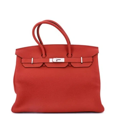 Pre-owned Hermes  Hermes Birkin Handbag Red Togo With Palladium Hardware 35 In Red