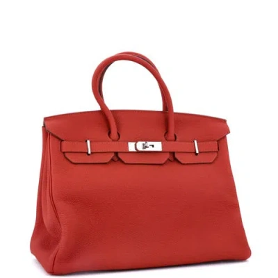 Pre-owned Hermes  Hermes Birkin Handbag Red Togo With Palladium Hardware 35 In Red