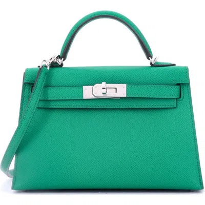 Pre-owned Hermes  Hermes Kelly Mini Ii Bag Green Epsom With Palladium Hardware 20