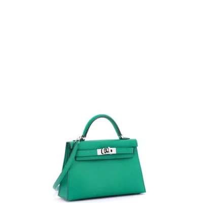 Pre-owned Hermes  Hermes Kelly Mini Ii Bag Green Epsom With Palladium Hardware 20