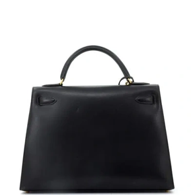 Pre-owned Hermes  Hermes Kelly Handbag Black Box Calf With Gold Hardware 32 In Black