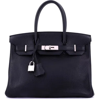 Pre-owned Hermes  Hermes Birkin Handbag Black Clemence With Palladium Hardware 30 In Black