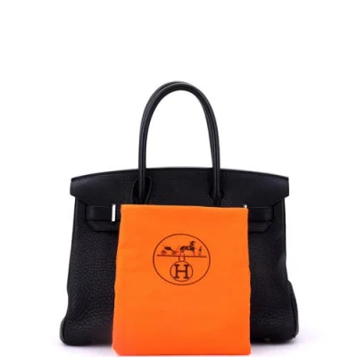 Pre-owned Hermes  Hermes Birkin Handbag Black Clemence With Palladium Hardware 30 In Black