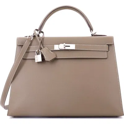 Pre-owned Hermes  Hermes Kelly Handbag Grey Epsom With Palladium Hardware 32 In Brown