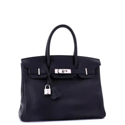 Pre-owned Hermes  Hermes Birkin Handbag Black Clemence With Palladium Hardware 30 In Black