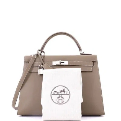 Pre-owned Hermes  Hermes Kelly Handbag Grey Epsom With Palladium Hardware 32 In Brown
