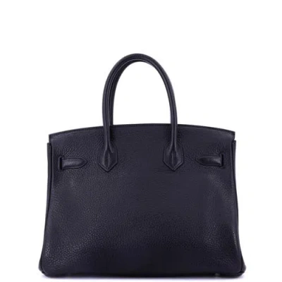 Pre-owned Hermes  Hermes Birkin Handbag Black Clemence With Palladium Hardware 30 In Black