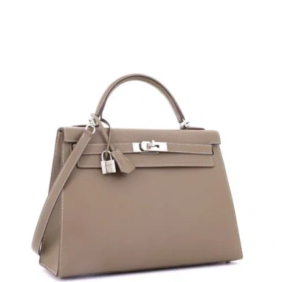 Pre-owned Hermes  Hermes Kelly Handbag Grey Epsom With Palladium Hardware 32 In Brown
