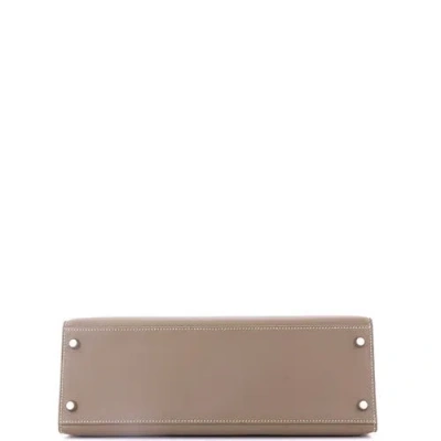 Pre-owned Hermes  Hermes Kelly Handbag Grey Epsom With Palladium Hardware 32 In Brown