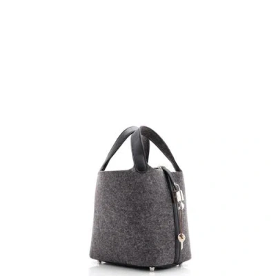 Pre-owned Hermes  Hermes Picotin Lock Bag Felt With Leather Pm In Gray