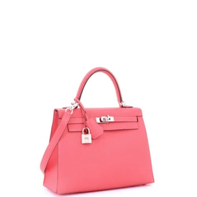 Pre-owned Hermes  Hermes Kelly Handbag Pink Chevre Mysore With Palladium Hardware 25 In Pink