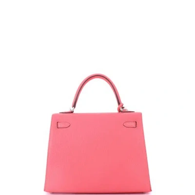 Pre-owned Hermes  Hermes Kelly Handbag Pink Chevre Mysore With Palladium Hardware 25 In Pink