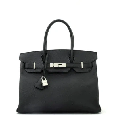 Pre-owned Hermes  Hermes Birkin Handbag Black Epsom With Palladium Hardware 30 In Black