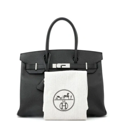 Pre-owned Hermes  Hermes Birkin Handbag Black Epsom With Palladium Hardware 30 In Black