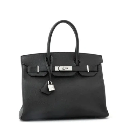 Pre-owned Hermes  Hermes Birkin Handbag Black Epsom With Palladium Hardware 30 In Black