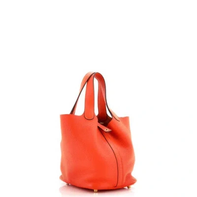 Pre-owned Hermes  Hermes Picotin Lock Bag Clemence Pm In Orange