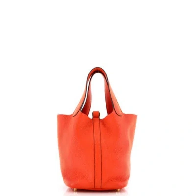 Pre-owned Hermes  Hermes Picotin Lock Bag Clemence Pm In Orange