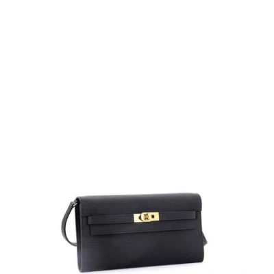Pre-owned Hermes  Hermes Kelly To Go Wallet Epsom In Black