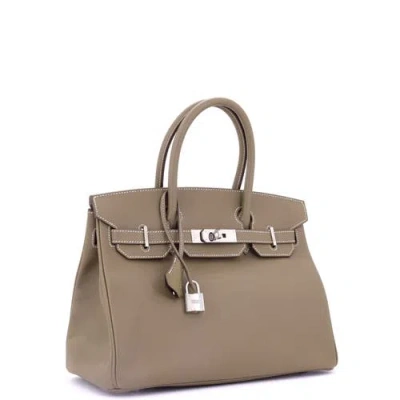 Pre-owned Hermes  Hermes Birkin Handbag Grey Epsom With Palladium Hardware 30 In Brown