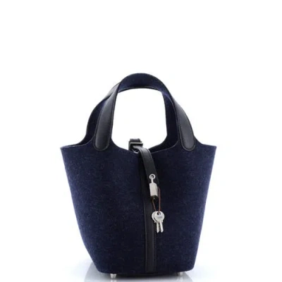 Pre-owned Hermes  Hermes Picotin Lock Bag Felt With Leather Pm In Blue