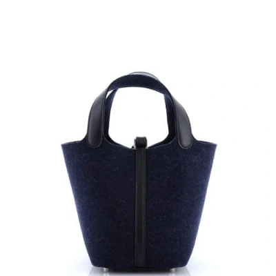 Pre-owned Hermes  Hermes Picotin Lock Bag Felt With Leather Pm In Blue