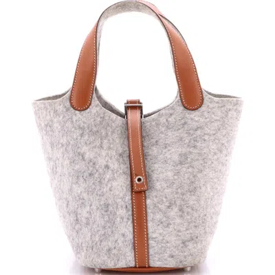 Pre-owned Hermes  Hermes Picotin Lock Bag Felt With Leather Pm In Gray