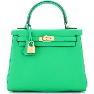 Pre-owned Hermes  Hermes Kelly Handbag Green Swift With Gold Hardware 25 In Green