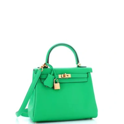 Pre-owned Hermes  Hermes Kelly Handbag Green Swift With Gold Hardware 25 In Green