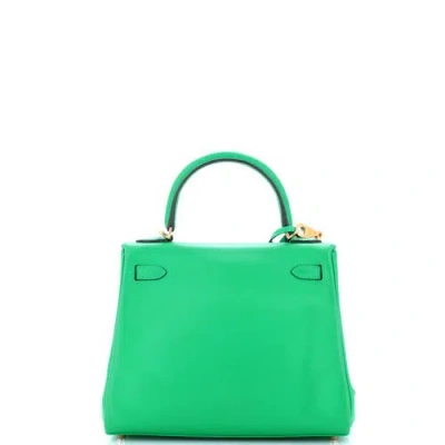Pre-owned Hermes  Hermes Kelly Handbag Green Swift With Gold Hardware 25 In Green