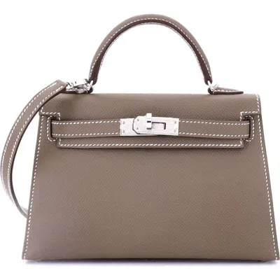 Pre-owned Hermes  Hermes Kelly Mini Ii Bag Grey Epsom With Palladium Hardware 20 In Brown