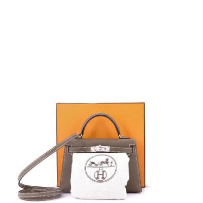 Pre-owned Hermes  Hermes Kelly Mini Ii Bag Grey Epsom With Palladium Hardware 20 In Brown