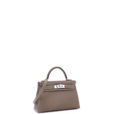 Pre-owned Hermes  Hermes Kelly Mini Ii Bag Grey Epsom With Palladium Hardware 20 In Brown