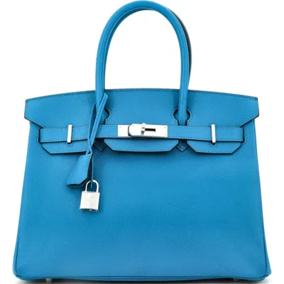 Pre-owned Hermes  Hermes Birkin Handbag Blue Epsom With Palladium Hardware 30 In Blue