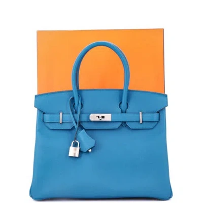 Pre-owned Hermes  Hermes Birkin Handbag Blue Epsom With Palladium Hardware 30 In Blue