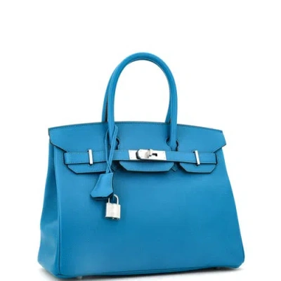 Pre-owned Hermes  Hermes Birkin Handbag Blue Epsom With Palladium Hardware 30 In Blue