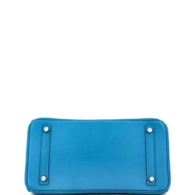Pre-owned Hermes  Hermes Birkin Handbag Blue Epsom With Palladium Hardware 30 In Blue