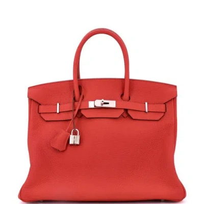 Pre-owned Hermes  Hermes Birkin Handbag Red Togo With Palladium Hardware 35 In Red