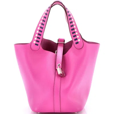 Pre-owned Hermes  Hermes Picotin Lock Bag Tressage Epsom Pm In White